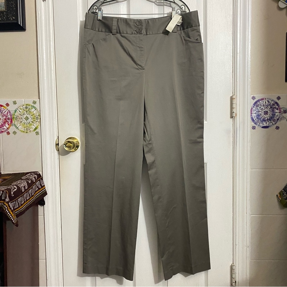 TALBOTS Stretch Gray Wide Waistband Straight Leg Dress Slacks Trousers Pants-16